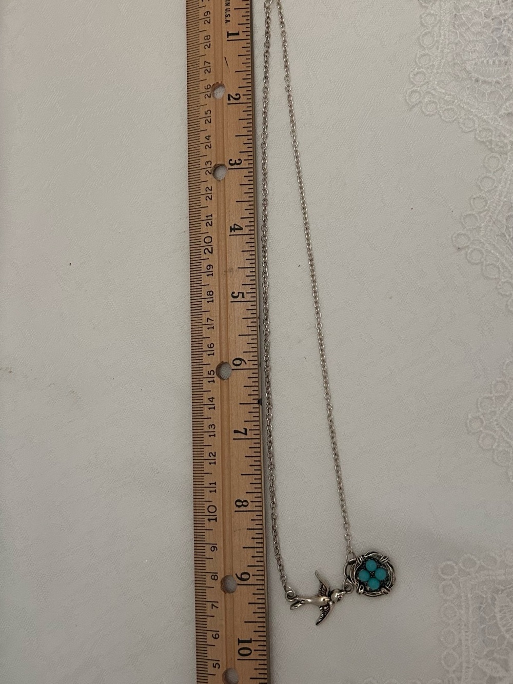 Silver-tone Birds Nest Necklace With 4 Turquoise Eggs - Picture 4 of 4